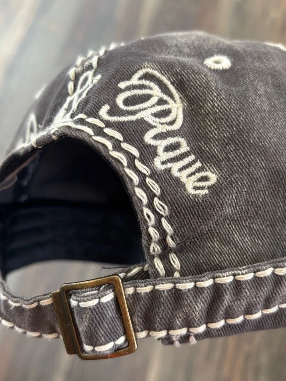 Olive & Pique Rhinestone Flower Baseball Cap Hat Washed Gray Embroidered *Read - Picture 11 of 11